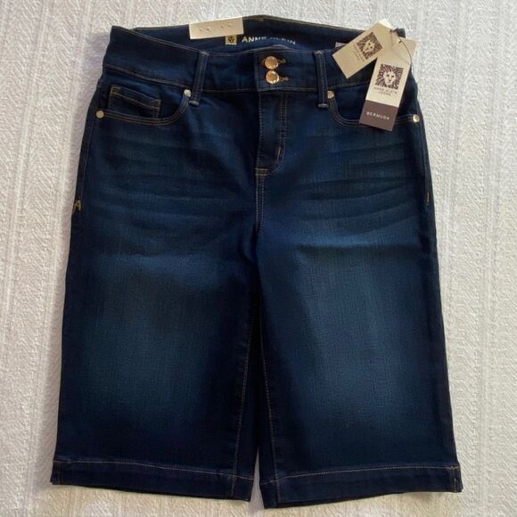 ANNE KLEIN Women’s Size 4 Double Button Bermuda Shorts - Dark Wash - Picture 1 of 8